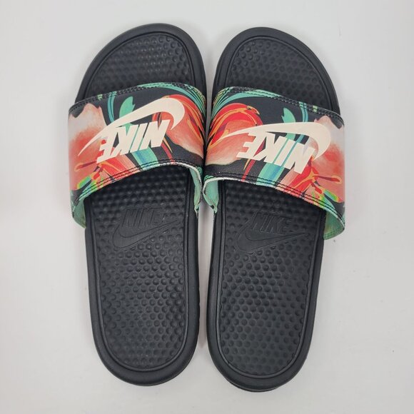 Nike Benassi JDI Floral Slide Women's Red Hibiscus Sandals 618919-019 US Size 10 - Picture 5 of 8